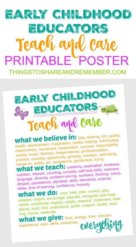 Early Childhood Educators TEACH and CARE Printable Poster from Share & Remember Early Childhood Education Classroom, Early Childhood Teacher, Early Childhood Development, Childhood Development, Preschool Education, Education Motivation, Education Quotes For Teachers, Education Kindergarten, Teacher Quotes