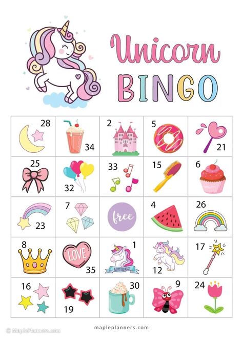 Unicorn Bingo Free Printable, Unicorn Party Invites Free Printable, Unicorn Birthday Party Games, Unicorn Activities For Kids, Unicorn Cupcake Topper, Unicorn Activities, Unicorn Template, Kids Unicorn Party, Unicorn Games