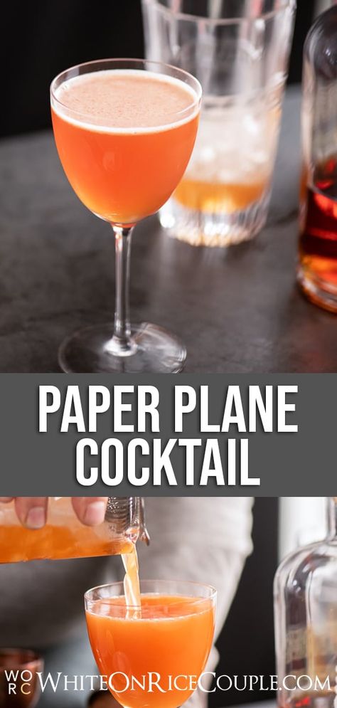 Paper Plane Drink, Paper Plane Cocktail, Bourbon Drink, Bourbon Cocktail Recipe, Easy Alcoholic Drinks, Martinis Drinks, Bourbon Cocktail, Recipe Paper, Bourbon Drinks