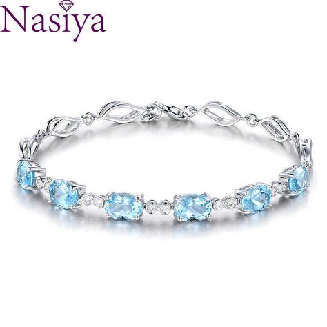 Aquamarine Bracelets For Female Real 925 Sterling Silver Sky Blue Gemstone Bracelet For Student Birthday Gift|Bracelets & Bangles| - AliExpress Blue Gemstone Bracelet, Blue Crystal Bracelet, Cheap Bracelets, Aquamarine Bracelet, Silver Bracelets For Women, Estilo Boho Chic, Sapphire Bracelet, Silver Bangle Bracelets, Blue Gemstones