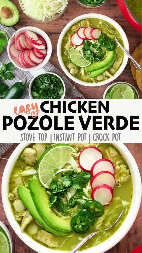 Pozole Verde Instant Pot, Instant Pot Soup Recipes Healthy, Chicken Posole Verde, Chicken Pozole Verde, Posole Recipe Chicken, Instant Pot Soups, Chicken Pozole Recipe, Chicken Posole, Chicken Pozole