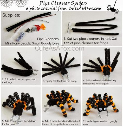 Halloween Fest, Spider Crafts, Halloween Crafts For Toddlers, October Crafts, Halloween Arts And Crafts, Fun Halloween Crafts, Pipe Cleaner Crafts, Halloween Porch Decorations, Manualidades Halloween