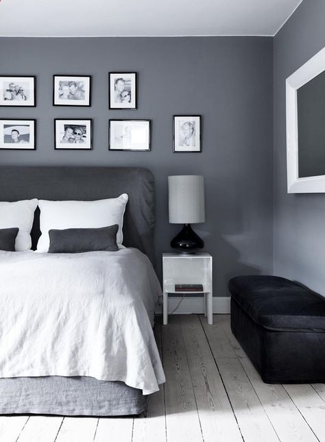 beautiful combo of varying greys with white. very Scandinavian chic. Warna Bilik Tidur, Idea Bilik Tidur, Bilik Tidur Mewah, Reka Bentuk Bilik Tidur, Hiasan Dalaman Rumah, Grey Bedroom Design, Gray Bedroom Walls, Hiasan Bilik Tidur, Grey Bedroom Decor