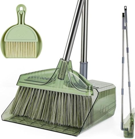 Amazon.com: Broom with Dustpan Combo Set, Broom and Dustpan Set with Long Handle, Kitchen Broom for Sweeping Indoor Outdoor, Standing Dust Pan and Brush Broom Set for Home Office Lobby Floor Cleaning, Green : Health & Household Dorm Cleaning, Sweeping Broom, Mops And Brooms, Office Lobby, Broom And Dustpan, Cleaning Gadgets, Dust Pan, Floor Cleaning, House Supplies