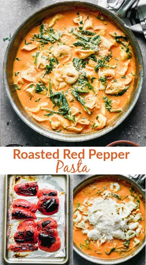 Roasted Pepper Recipes, Roasted Red Peppers Recipes, Roasted Bell Peppers, Red Pepper Recipes, Spinach Tortellini, Roasted Red Pepper Pasta, Roasted Red Pepper Soup, Red Pepper Pasta, Chicken Tortellini