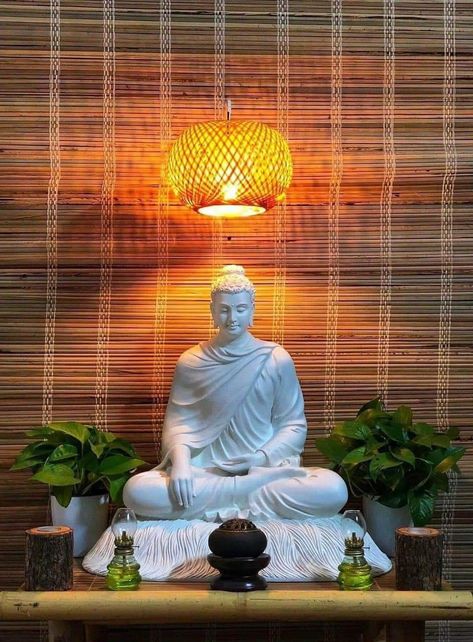 Buddha Murti In Home, Buddha Statue Home Entrance, Statue Ideas, Buddha Statue Decor, Buddha Statue Garden, Buddha Statue Home, Buddha Home Decor, Beautiful Buddha, Peaceful Garden