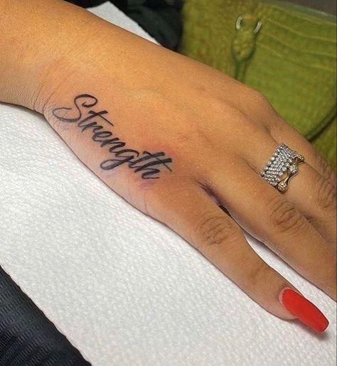 Side Hand Tattoos, Hand Tattoos For Girls, Hand And Finger Tattoos, Cute Hand Tattoos, Pretty Hand Tattoos, Neck Tattoos Women, Foot Tattoos For Women, Strength Tattoo, Tasteful Tattoos