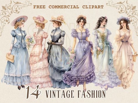 Victorian Dress Drawing, Handkerchief Quilts, Fake Scenarios, Dress Clipart, Rococo Dress, Vintage Attire, Fashion Clipart, Fashion Illustration Vintage, Watercolor Fashion