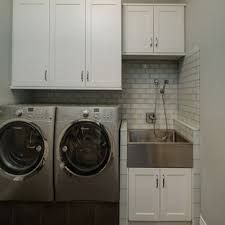 75 Beautiful Laundry Room with an Utility Sink and Shaker Cabinets Pictures & Ideas - August, 2021 | Houzz Utility Sink Ideas, Laundry Room Utility Sink, Industrial Sink, Utility Room Organization, Contemporary Laundry Room, Room Pictures Ideas, Custom Laundry Room, Mop Sink, Laundry Room Pictures