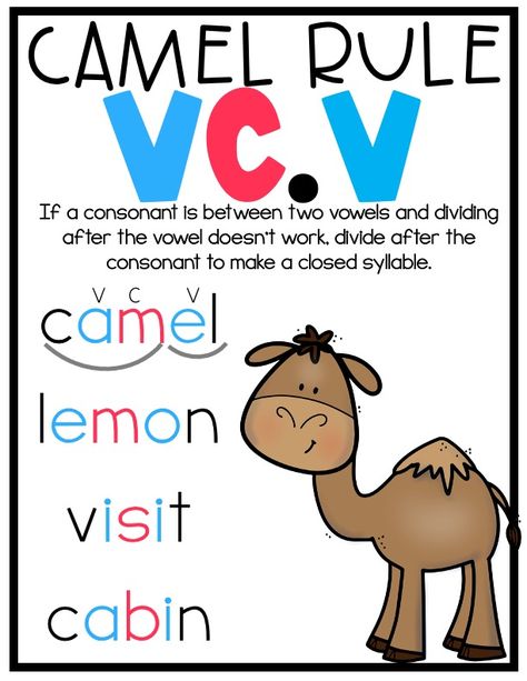 Syllable Division Anchor Chart, Phonic Rules, Syllable Division Rules, Syllable Rules, Teaching Syllables, Syllable Division, Syllable Types, Structured Literacy, Phonics Posters