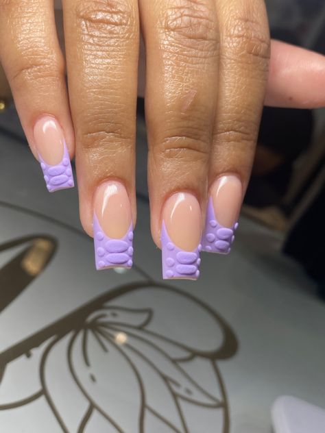 Purple Snake Print Nails, Purple Crocodile French Tip Nails, Coffin Acrylic Nails Purple French Tip, Short Crocodile Print Nails, Purple Frenchies Nails, Croc Nail Design Short Nails, French Tip Alligator Nails, Purple Nail Inspo Acrylic Short, Short French Tip Acrylic Nails Purple