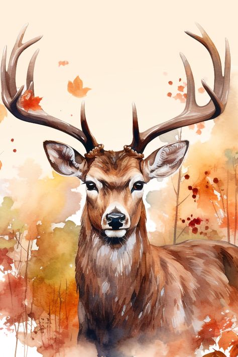 majestic deer from my Fall Animals clipart set: 10 PNG files, 4000×4000 Pixel, 300 dpi, transparent background, generated with AI and love White Tail Deer Painting, Simple Deer Painting, Whimsical Deer Art, Deer Painting Acrylic Easy, Watercolor Painting Animals, Abstract Deer Painting, Deer Painting Ideas, Christmas Deer Painting, Watercolor Buck