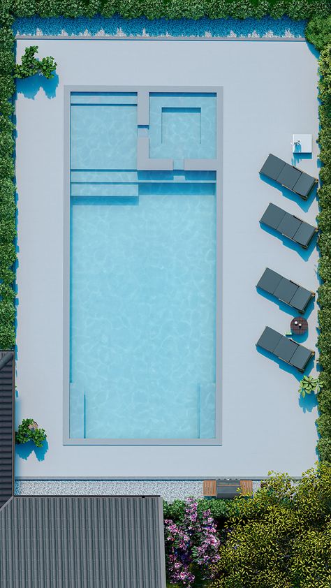 X36 Fiberglass Pool | River Pools Tanning Ledge Pool, Piscina Rectangular, Moderne Pools, Rectangle Pool, Living Pool, Dream Backyard Pool, Pools Backyard Inground, Pool Steps, Pool Activities