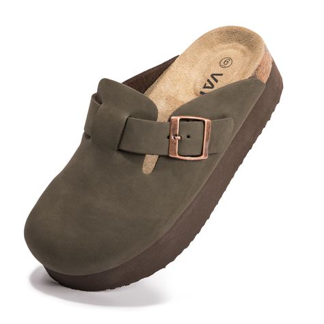 PRICES MAY VARY. 【Matching】:Platform Suede Clogs has always been a fashion favorite. Whether worn with pants or skirts, having a different style and aesthetic. 【Slip-On】:Cork footbed clogs are ergonomically designed, using adjustable metal buckle that allows you to adapt to the width of your foot, easy to slip on and take off, saving time for your travel. 【Material】:Women’s Platform Suede clogs are made of suede leather fabric, and the sole is EVA material, which is soft and non-slip,Easy to cop Shoes For Women Comfortable, Womens Fall Slip On Shoes, Black Heels Clogs & Mules, Slip On Fall Shoes, Close Toed Shoes For Work, Winter Shoes For Women Aesthetic, Winter Church Shoes Women, The Sak Clogs, Cute Outfits With Clogs