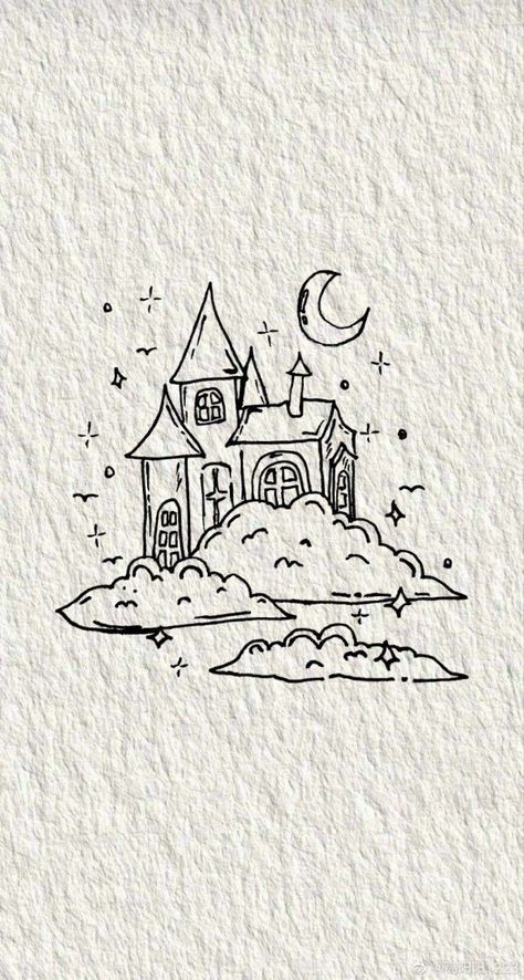 Castle On Hill Drawing, Simple Sketch Aesthetic, Pencil Sketch Wallpaper, Castle On A Cloud Tattoo, Castle On Map Drawing, Simple Fantasy Sketches, Castle On Clouds Drawing, Fantasy Map Drawing Castle, Easy Castle Sketch