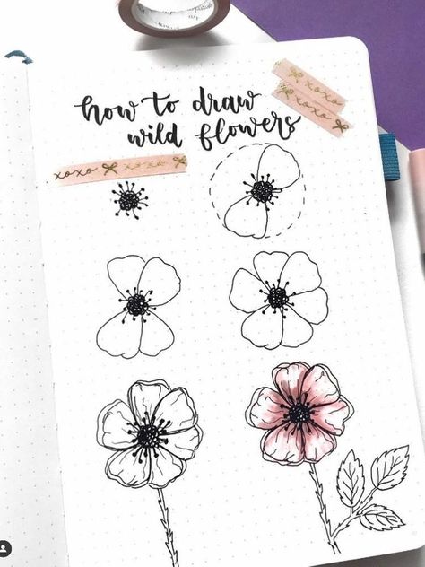 Draw Wild Flowers, Learn To Draw Flowers, Hur Man Ritar Blommor, Tulip Drawing, Wildflower Drawing, Plant Doodle, Sunflower Drawing, Flower Drawing Tutorials, Floral Doodle