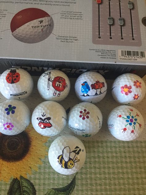 Golf Ball Drawing Ideas, Paint Golf Balls, Coloring Golf Balls Ideas, Decorate Golf Balls, Golf Ball Designs Sharpie Drawing, Golf Ball Decoration Ideas, Golf Balls Crafts Ideas, Drawing On Golf Balls, Golf Ball Designs Sharpie For Boyfriend