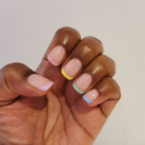 Shellac French manicure with pastel tips Pastel French Manicure, Manicure French Tip, French Tip Gel, French Tip Gel Nails, Shellac Nail Designs, Colored Nail Tips, Gel Nails French, Gel French Manicure, Nails Gel Nails