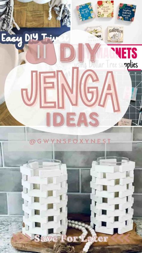 craft ideas using Dollar Tree Tumbling Tower Game Jenga Block Ideas, Painted Jenga Blocks, Jenga Crafts Ideas, Jenga Block Christmas Crafts, Jenga Block Crafts Diy, Jenga Ornaments, Diy Jenga Blocks Ideas, Jenga Block Crafts, Diy Jenga