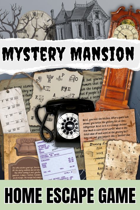 Mystery Solving Games, Haunted House Escape Room, Mystery Birthday Party Kids, Escape Room Party Ideas, Mystery Party For Kids, Kids Mystery Party, Game Night Birthday Party, Interactive Games For Kids, Home Escape Room