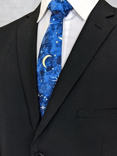 Perfect for a weatherman necktie. This tie features an allover moon and stars pattern. #Moon #WeathermanNecktie #Necktie #Weatherman #MoonNecktie Star Tie, Formal Men Outfit, Sky Night, Stars Pattern, Broken Arrow, Man On The Moon, Pretty Clothes, Moon And Stars, Tall Guys