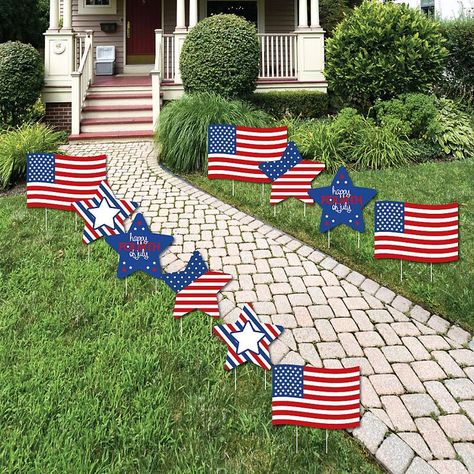 4th of July - Flag and Star Lawn Decorations - Outdoor Fourth Of July Party Yard Decorations - 10 Piece Fourth Of July Party, Lawn Decorations, Fourth Of July Decorations, Yard Party, Custom Yard Signs, Outdoor Baby Shower, Lawn Ornaments, July Decor, Patriotic Party