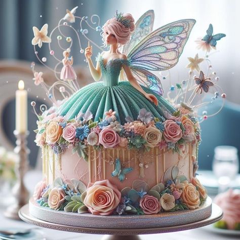 Fantasy Cake Ideas, Fairy Cake Ideas, Fairy Birthday Cake, Cake At Home, Realistic Cakes, Fantasy Cake, Beautiful Cake Designs, Cupcake Cake Designs, Fairy Cakes