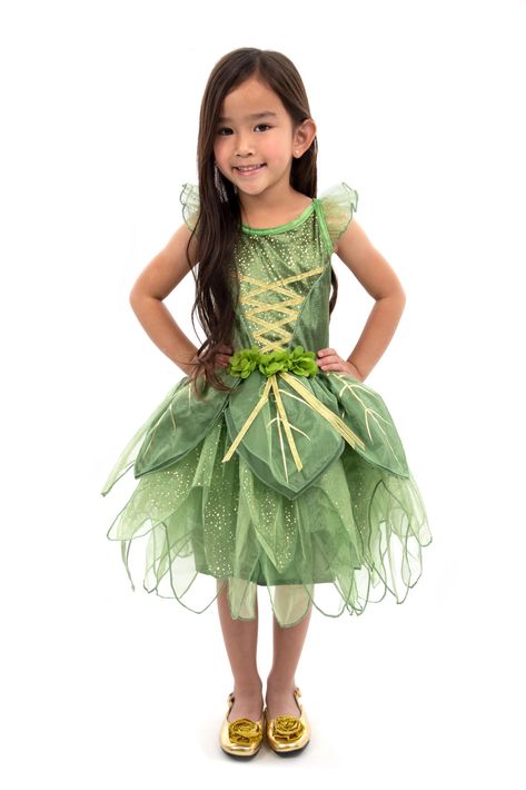 PRICES MAY VARY. This Pixie Tinkerbell costume is a delightful ensemble in enchanting green shades of green. Forest green stretch velvet bodice that is adorned with sparkles, mimicking the magical glow of pixie dust. The skirt flows with a whimsical and fluttering quality, capturing the essence of a playful spirit. Delicate green flowers and golden ribbons accents. (Matching doll clothes, wings, wands, halos, and other accessories sold separately). Machine washable! Made for everyday play and ad Tinkerbell Costume, Kostuum Halloween, Tinker Bell Costume, Baby Costumes Girl, Queen Dresses, Princess Theme Party, Up Costume, Hallowen Costume, Princess Dress Up