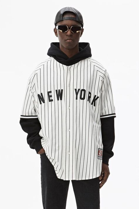 Alexander Wang Locharron Wool Shirt | HYPEBEAST Baseball Jersey Shirt, Baseball Outfit, Mens Fashion Streetwear, Wool Shirt, Black Fleece, Baseball Shirts, Cotton Hoodie, Jersey Shirt, White Hoodie