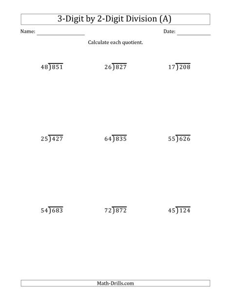 The 3-Digit by 2-Digit Long Division with Remainders and Steps Shown on Answer Key (A) Math Worksheet from the Division Worksheets Page at Math-Drills.com. Double Digit Division, Long Division With Remainders, Division With Remainders, Decimal Division, Multiplication And Division Worksheets, Printable Multiplication Worksheets, Math Division Worksheets, Long Division Worksheets, Kindergarten Math Worksheets Addition