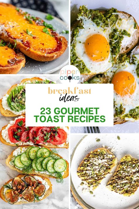 Feeling like your breakfast options are stuck on repeat? This collection of 23 Gourmet Toast Recipes is here to break the cycle! Ditch the boring toast routine and discover a treasure trove of delicious recipes that will transform your mornings. From simple to fancy, there's a toast topping combo waiting to tantalize your taste buds. Try new toast ideas like air fryer egg toast, or a take on the TikTok trending custard toast. Savory Breakfast Toast Ideas, Breakfast Sandwich To Go, Snack Toast Ideas, Sandwich Ideas For Breakfast, Toppings For Toast, Toast Ideas Lunch, Different Types Of Toast, Mushroom Toast Breakfast, Open Face Toast Ideas