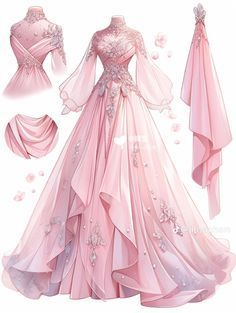 Pink Dress Drawing, Princess Dresses Pink, Dreamy Gowns, Dress Design Drawing, Fashion Design Collection, Fantasy Dresses, Fashion Drawing Dresses, Dress Design Sketches, Beautiful Weather