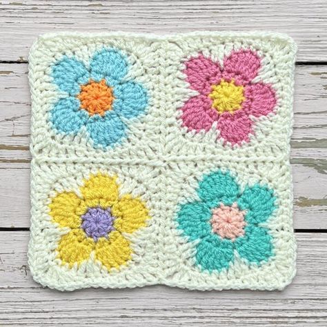 Atty*s Patterns | LoveCrafts Crochet Square Pattern, Granny Square Häkelanleitung, Motifs Granny Square, Square Crochet Pattern, Woolen Flower, Flower Granny Square, Yarn For Sale, Crochet Simple, Crochet Square Patterns