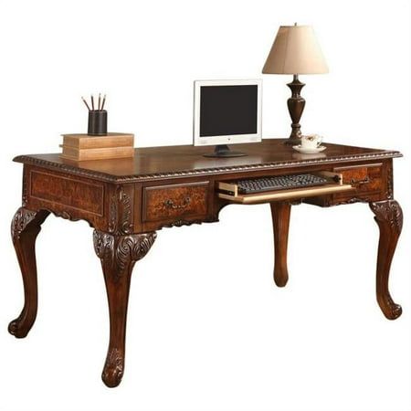 Please Note: Accessories not includedCreate a stylish and royal work environment with this special cherry walnut 60 Inch Executive Desk. The desk special features a masculine look with 2 drawers and a pull out center drawer for your keyboard. This durable executive desk is made of burl wood, veneered and has a 2 tone of cherry and walnut. The rectangular shape will provide you with ample space for your computer and to spread out your work in front of your monitor. The legs are curved with hand carved panels around the desk.Dimension: 60"L x 33"D x 33"HColor: Two Tone Cherry w/ WalnutMaterial: Burl Wood, Veneered Color: Multicolor. Victorian Desk, Wood Office Desk, Desk Dimensions, Wood Office, Traditional Office, Sales Desk, Desk And Chair Set, Durable Furniture, Wood Room