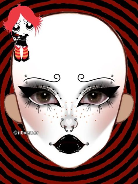 Halloween Themed Makeup Looks, Goth Makeup Face Chart, Cute Spooky Makeup, Halloween Eye Looks Easy, Ruby Gloom Outfit, Goth Makeup Inspo Drawing, Mcr Makeup Looks, Trad Goth Makeup Hooded Eyes, Got Makeup