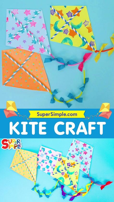 Kites Craft Preschool, Make A Kite Preschool, Toddler Kite Craft, Diy Kites Preschool, Kite Craft Preschool Art Projects, Kite Craft Kindergarten, Craft Kite Making, Sankranti Activity For Kids, Kites For Preschoolers