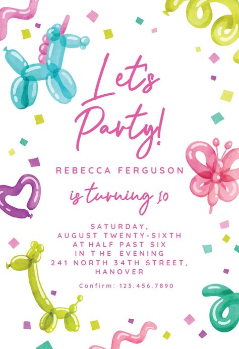 Colorful Party Invitations, Fun Party Invitations, Illustrated Birthday Invitations, Digital Birthday Invitations, Kids Birthday Invitation Card, Girl Birthday Invitations, Kids Party Invitations, Surprise Birthday Invitations, Diy Birthday Invitations