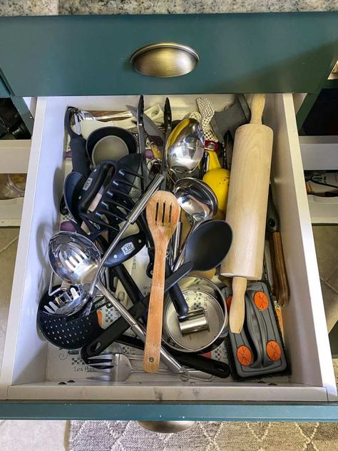 Our Full Kitchen Organization Makeover - Bless'er House Spoon Storage Ideas, Organize Kitchen Tools, Utensils Organization Ideas Small Kitchen, Kitchen Tools Organization Ideas, Big Utensil Organization, Kitchen Large Utensil Organization, How To Organize Kitchen Utensils, Organize Utensils In Kitchen, Storing Utensils Storage Ideas