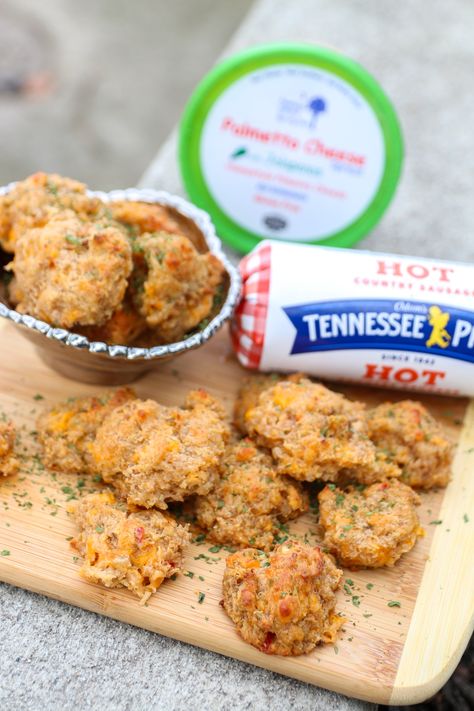 Pimento Cheese Sausage Balls Palmetto, Pimento Cheese Sausage Balls, Pimento Cheese Appetizer, Pimento Cheese Sandwich, Cheese Sausage Balls, Sausage Ball, Kentucky Derby Food, Kentucky Derby Recipes, Palmetto Cheese