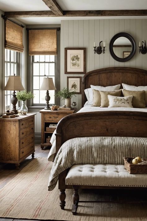 Rustic Charm Alert! Create a cozy retreat with our 20 Country Bedroom Ideas, featuring vintage decor, plush textiles, and natural elements. Get ready to unwind in your new haven! Click to explore and start decorating your dream bedroom now! Inspiring Living Room Ideas, Country Charm Bedroom, European Country Bedroom Decor, Modern Country House Bedroom, 1910 Home Decor, Craftsman Bedroom Ideas Master Suite, Country House Bedroom Ideas, Vintage English Bedroom, Modern English Country Bedroom