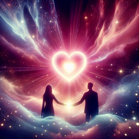 Immerse in radiant love with this glowing heart amidst cosmic space, as two silhouettes reach out, reinforcing our universal bond. Dive in at the link in our profile. #Love #UniversalLove #CosmicArt #Ethereal #RadiantHeart #Connection 

(Note: The description is 207 characters long) Soulmates Aesthetic, Ethereal Love, Profile Love, Universal Connection, Glowing Heart, Art Amour, Cosmic Space, Cosmic Love, Universe Love