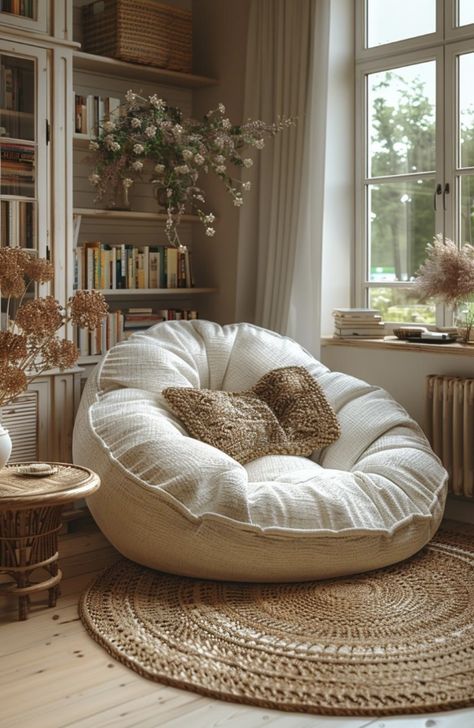 Comfy Space Ideas, Student Home Ideas, Dorm Lounge Area, Been Bags Room Ideas, Reading Chair Ideas, Students Room Ideas, Comfy Office Chair Cozy Corner, Cozy Creative Space, Nap Room Ideas