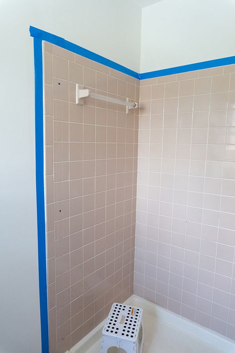 Can you paint tile? You bet you can! Learn about tub and tile deglazing and how easy it can be. #bathroom #remodel #diy Paint Bathroom Tile, Can You Paint Tile, 1950s Bathroom Remodel, Painting Bathroom Tiles, Paint Bathroom, Small Bathroom Remodel Designs, Cheap Bathroom Remodel, Guest Bathroom Remodel, Mold In Bathroom