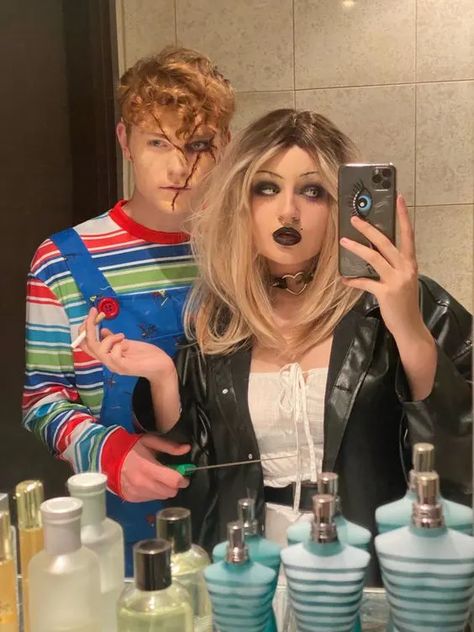 50+ Easy and Fun Halloween Costumes for Couples - HubPages Chucky And Annabelle Costume, Chucky And Bride Of Chucky Costume, Chucky Costume Mens, Chucky Makeup For Men, Chucky And Bride Costume Couple, Chucky Costume Men, Chucky And Tiffany Costume Couple, Halloween Costumes Boy And Girl, Couple Costumes Aesthetic