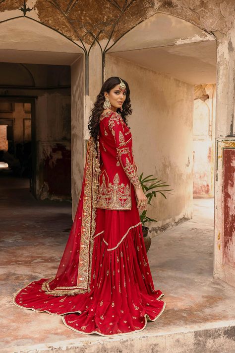 Bridal Sharara, Punjabi Dress Design, Bridle Dress, Anand Karaj, Elegant Fashion Outfits, Pakistani Bridal Dress, Pakistani Bridal Makeup, Colour Combinations Fashion, Asian Bridal Dresses