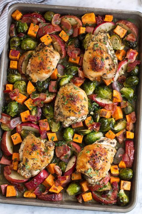 One Pan Autumn Chicken Dinner Fall Food Recipes Dinner Healthy, Autumnal Dinner Recipes, Mabon Recipes Chicken, Fall Recipes Sheet Pan, Autumn Food And Drink, Fall Chicken Sheet Pan Dinner, Fall Seasonal Produce Recipes, Meals For Mabon, One Pan Autumn Chicken Dinner