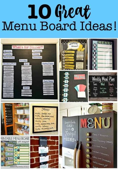 Using a menu board in your kitchen is one of the best ways to get yourself into the habit of weekly menu planning! Whether you create a DIY menu board or use a chalkboard menu board- you'll love it for meal planning!  #MenuBoard #MealPlanning #DIYMenuBoard #ChalkboardMenuBoard #GetOrganized Menu Board Ideas, Meal Planner Board, Menu Planning Board, Chalkboard Menu Board, Menu Board Diy, Weekly Menu Boards, Meal Planning Board, Weekly Meal Planning, Diy Menu