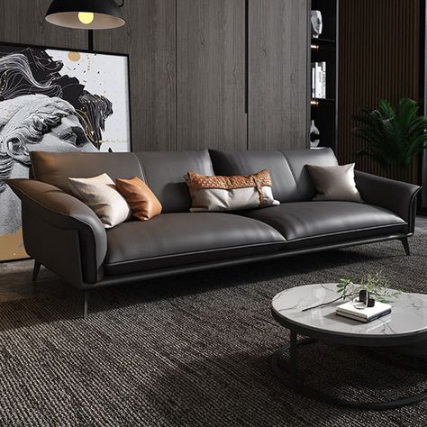 Grey Leather Couch, Leather Couches Living Room, Grey Leather Sofa, Leather Sofa Living Room, Minimalist Sofa, Premium Sofa, Elegant Sofa, Leather Loveseat, Stylish Sofa