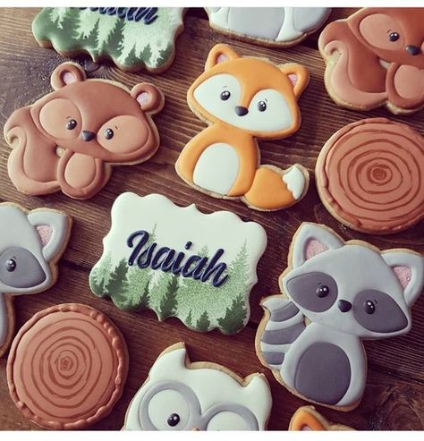 Woodland Creatures Baby Shower, Woodland Animal Birthday, Cookies Decoradas, Woodland Cake, Woodland Birthday Party, Baby Shower Cake Pops, Bear Cookies, Baby Shower Woodland Theme, Sugar Cookie Designs