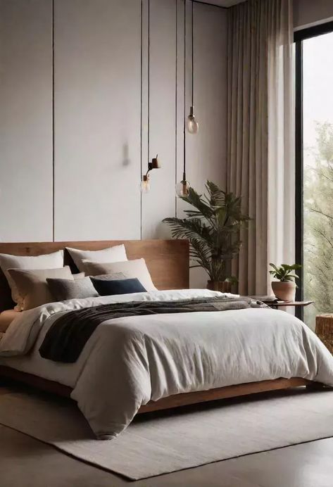 Main Bedroom Ideas Modern, Modern Bedroom Ideas Contemporary, Cozy Minimal Bedroom, Industrial Modern Bedroom, Master's Bedroom, Lakeside House, Minimalist Bedroom Ideas, Minimalist Bedroom Decor, Minimal Bedroom